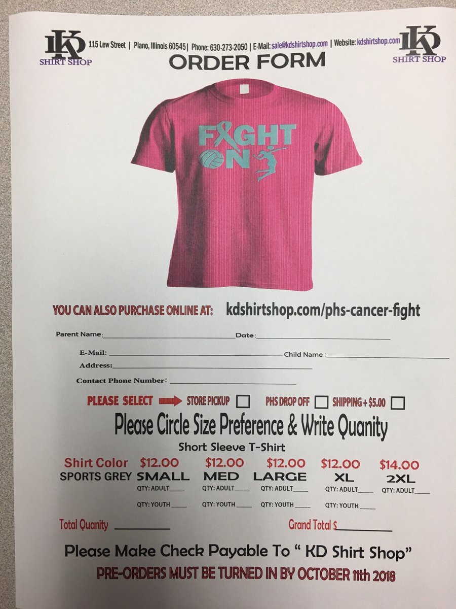 PlanoCUSD88's tweet photo. The PHS varsity volleyball team's Senior Night and Pink Out game is Oct. 16. Below is an attached form for the Pink shirt. Proceeds will go toward a varsity volleyball player's mom, who is battling cancer. Please feel free to come support the seniors and the Fight for a Cure! https://t.co/nUJ91NHKW1