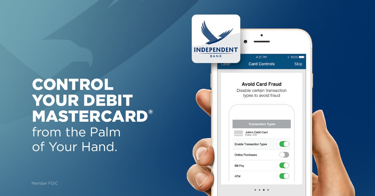 Control your Independent Bank Debit Mastercard® right from your smartphone with Card Controls! Learn more at hubs.ly/H0f1sNJ0.
