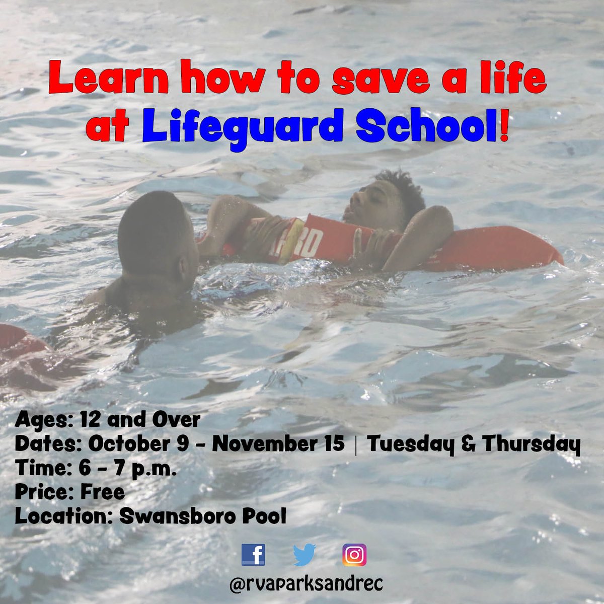 rvaparksandrec's tweet image. Stop by Swansboro Pool tonight for Lifeguard School! #learntosavelives #summerjob #RVA