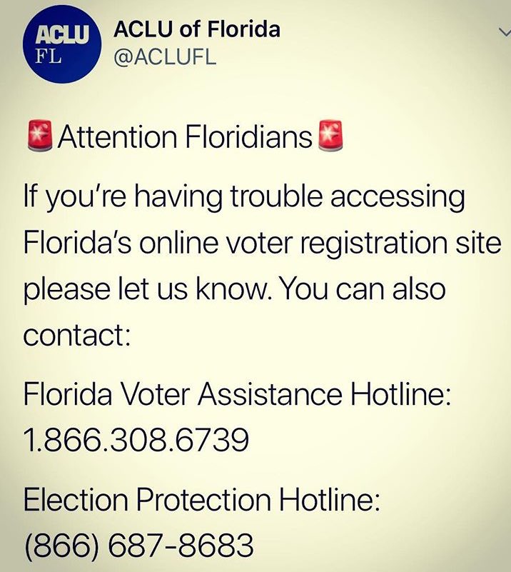 VirginiaInCal's tweet photo. ATTN FLORIDA VOTERS !
Call numbers below if U have trouble registering 2 vote. Voters in all states click link 2 verify UR voter reg. #VoteForTimCanova 
@AlafiaGran @norrisr93 @Twitlertwit 
https://t.co/ksgpgvc4Z1 https://t.co/0kTMzrI50P