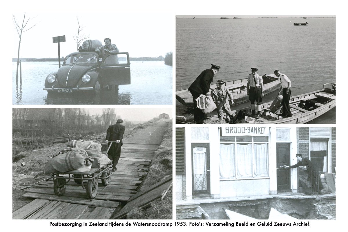 zeeuwsarchief's tweet photo. Op de internationale #dagvandepost zetten we de postbezorgers uit 1953 in het zonnetje. Ondanks de moeilijke omstandigheden ten gevolge van de #Watersnoodramp ging de postbezorging in Zeeland gewoon door #heldenvantoen #postbodes https://t.co/sdnBZrV60N