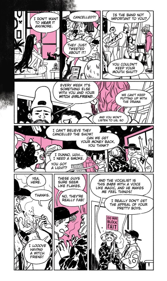 Process post for my #hanadokikira2 comic, about witches, rock shows, and boys who can't talk. The whole thing was very loosely planned. I was inspired by spending late nights sitting on curbs outside weird bars ❤ https://t.co/rc0v8qjc8z 