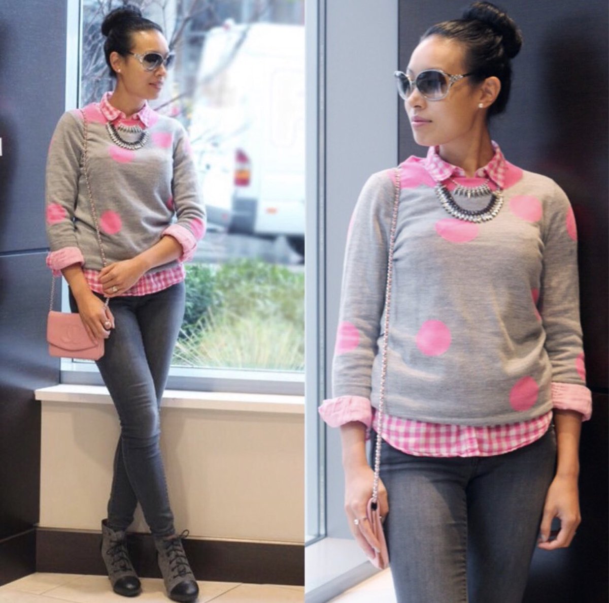 polka dot sweater outfit