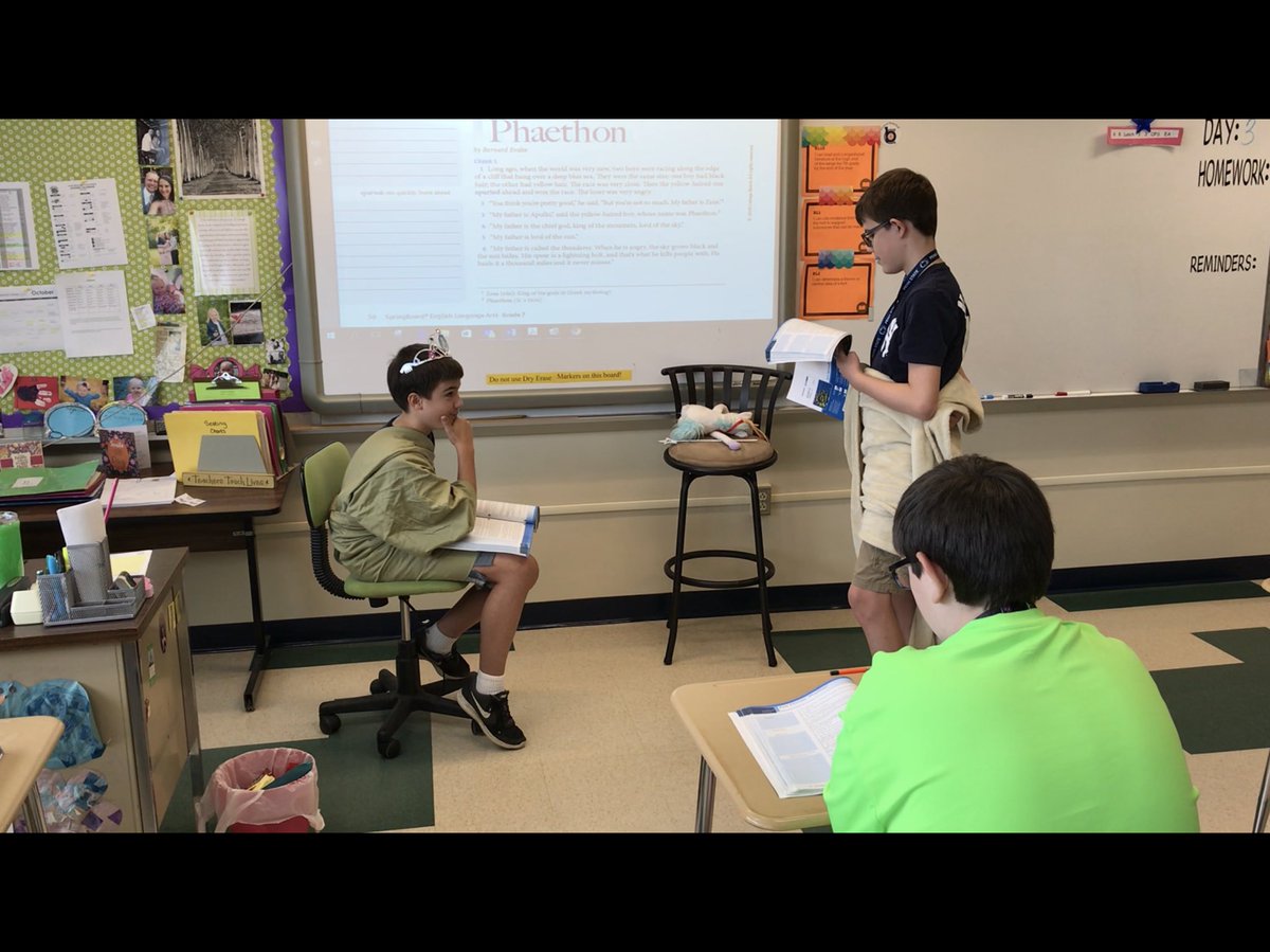 SKuehneJSMS's tweet photo. Today in ELA we had fun acting out our first read of the myth “Phaethon.”  😊 #JSAMSComeAlive  #7thGradeELA https://t.co/FFMCa6MZbZ