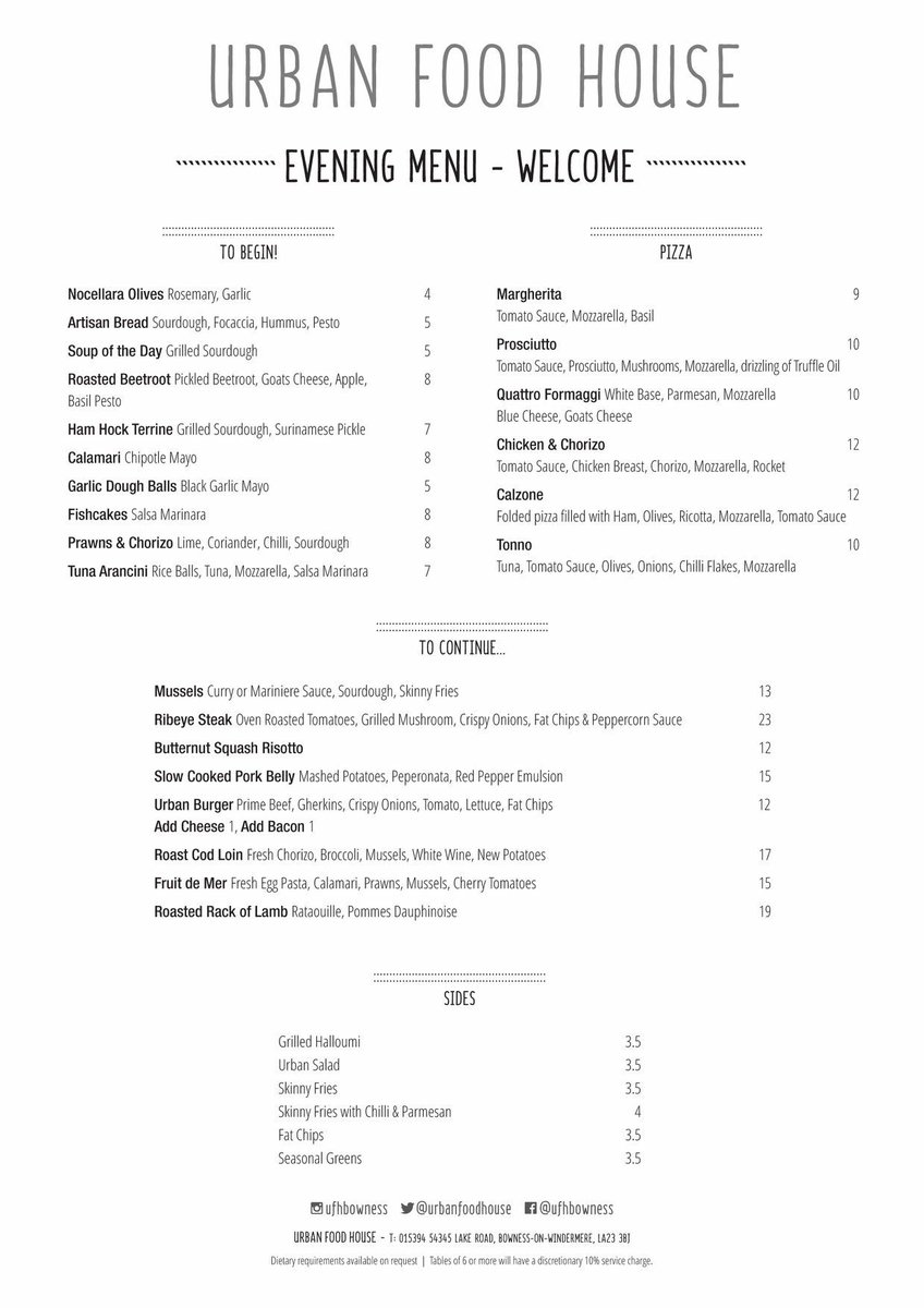 urbanfoodhouse's tweet photo. Evening menu https://t.co/0k4MooOfIT