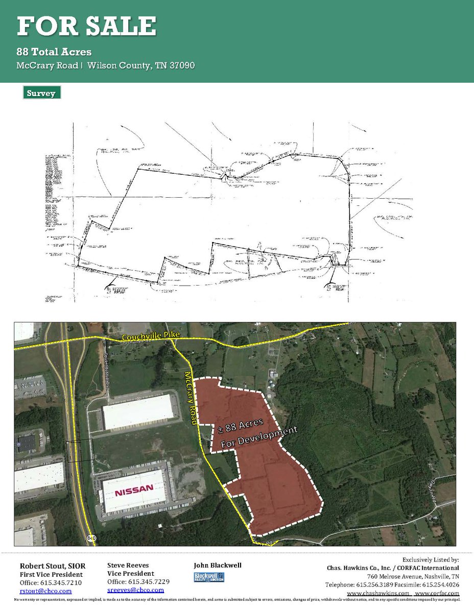 88 Acres for Sale in Wilson County.  Land is divisible!  Currently zoned: Agricultural/Low Density Residential.  Located on McCrary Road.

Asking Price: $4,400,000 

Contact CHCO Brokers Robert Stout or Steve Reeves for more information!