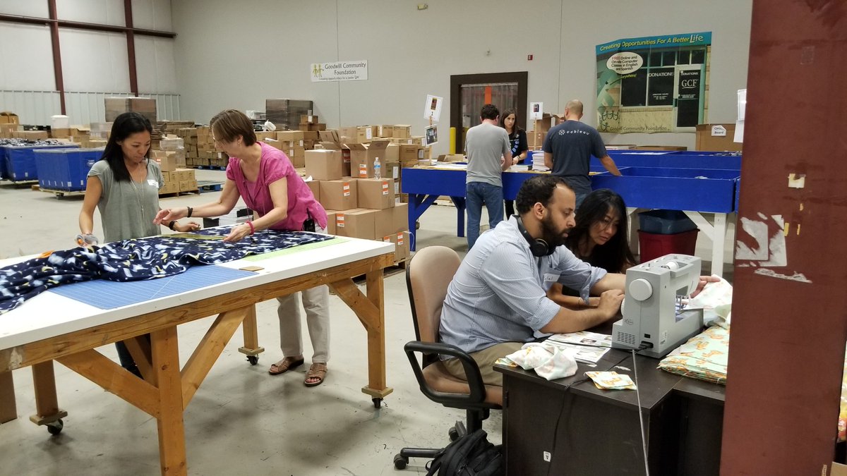 TransLoc's tweet photo. Our #product team took a break from building high quality solutions to lend a hand at the Goodwill Community Foundation this afternoon! #transloclife https://t.co/ZzkDZYMq82