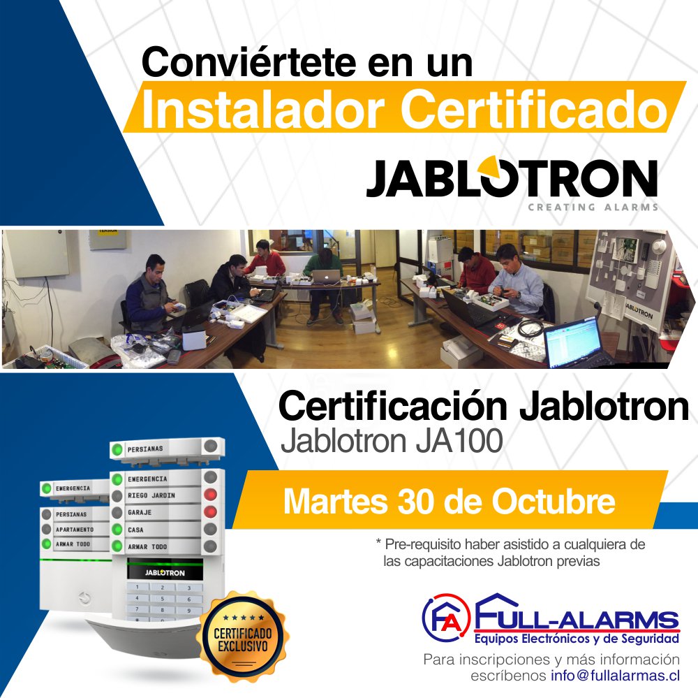 FullAlarms's tweet photo. ¡Reserva tu cupo y participa en cualquiera de nuestras certificaciones!
Para más información puedes contactarnos a través de info@fullalarmas.cl o escribiendo al Whatsapp Business +56973889569. https://t.co/Us1mq8aw6A