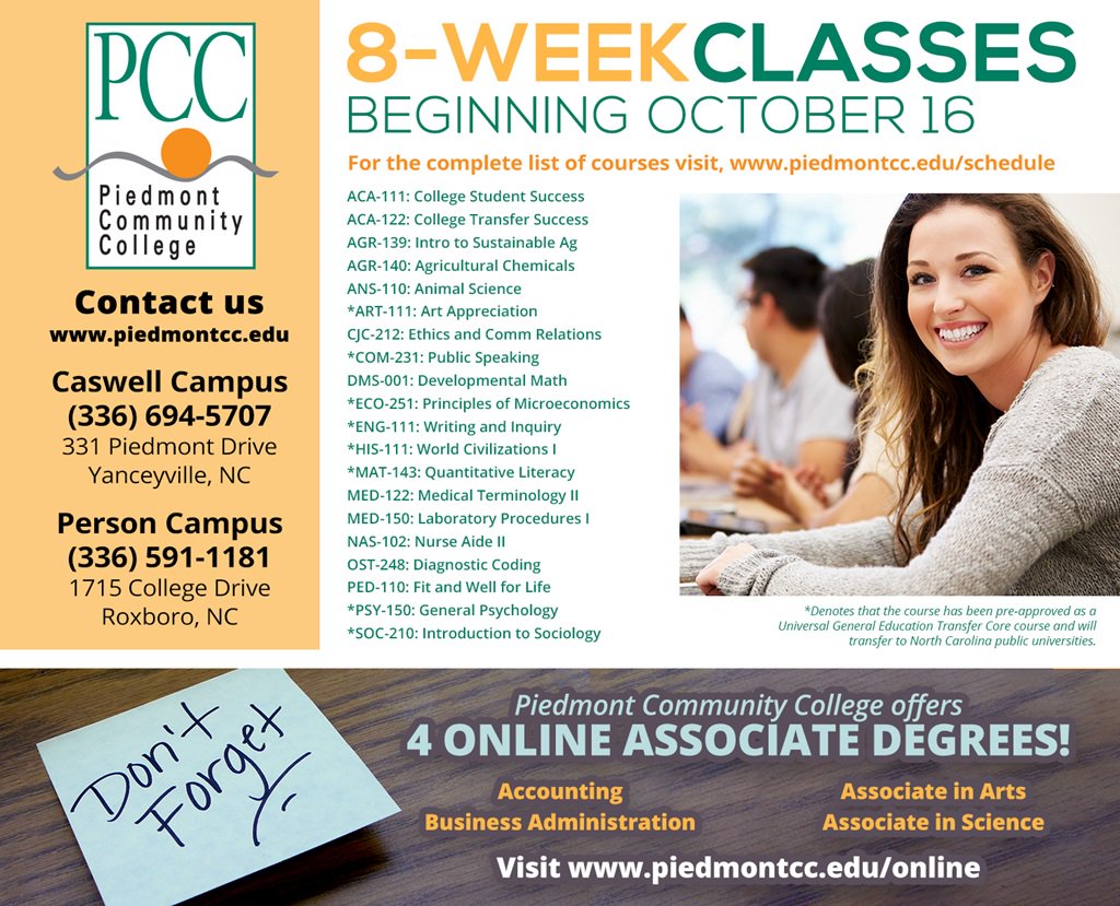 piedmontcc's tweet image. There's still time to sign up for 8-week classes at PCC! #Online courses to fit your busy schedule &amp;amp; PCC's new Agribusiness program! Hands-on learning in all 3 classes! Call (336) 599-1181 in Person County and (336) 694-5707 in Caswell County! #agribusiness #8week #getregistered