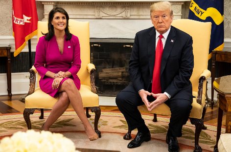 Trump giving the secret hand signal to Kavanaugh's frat brothers that he has NOT slept with Nikki Haley. The blank, stupid expression on his face is not part of the code - that's just his blank, stupid face.