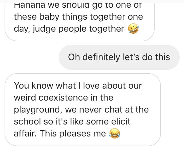 Remember this burgeoning friendship with the blue-haired playground mom y’all were so invested in? She just DMd me...