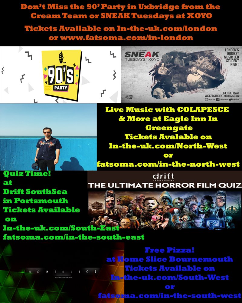Tickets still available for events tonight including live music, Students nights and a special Quiz Night! #London #Uxbridge #Manchester #Portsmouth &amp; #Bournemouth check out in-the-uk.com for more information