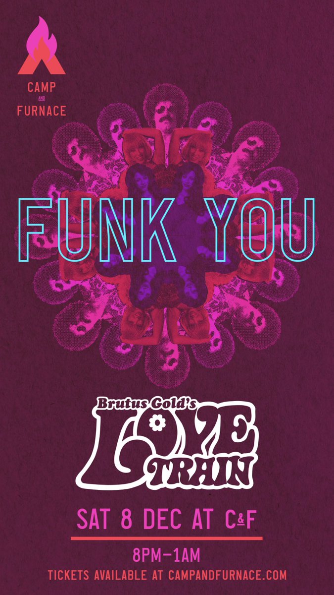 CampandFurnace's tweet photo. 🕺🏻 Brutus Gold’s Love Train | SAT 8 DEC 🔮

BUY TICKETS 👉🏼 https://t.co/gB5cH9eILq

Dig out your afro wigs &amp; flares! Brutus Gold’s here to bring the 70’s &amp; put the strut in your stride with his night of disco fever! No angels to top the tree this year…we only allow disco balls! https://t.co/0bY3kWD2ST