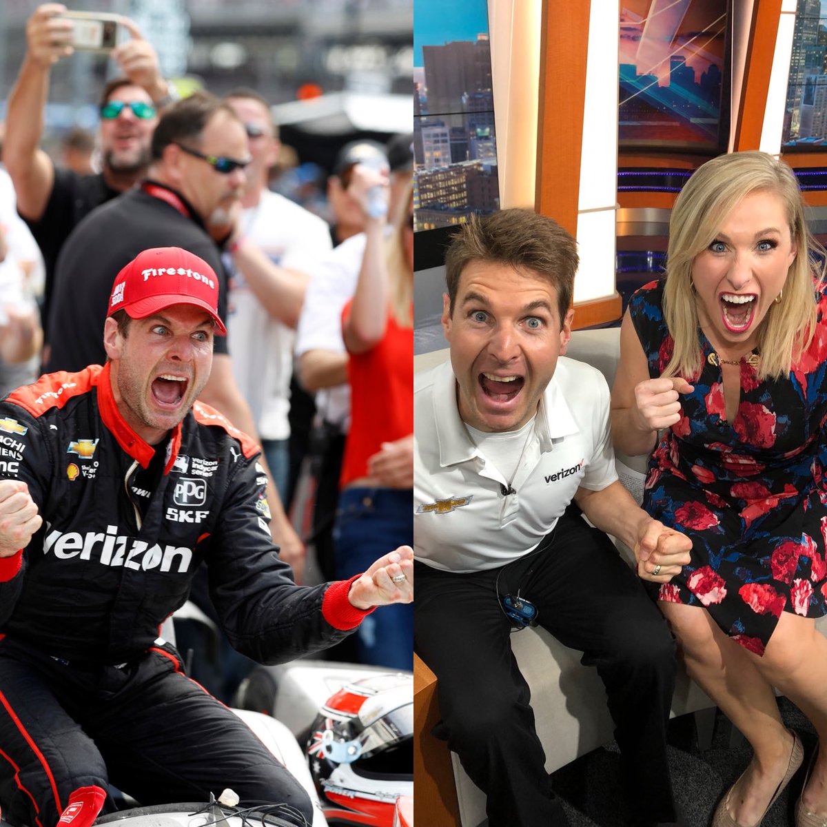 detroitgp's tweet photo. Good fun this morning at @wxyzdetroit as we kept the #PowerFace going with #DetroitGP 2019 tix on sale. Thanks @JennaWils! @Team_Penske #Indy500 @IndyCar https://t.co/QzkuRuZcp2