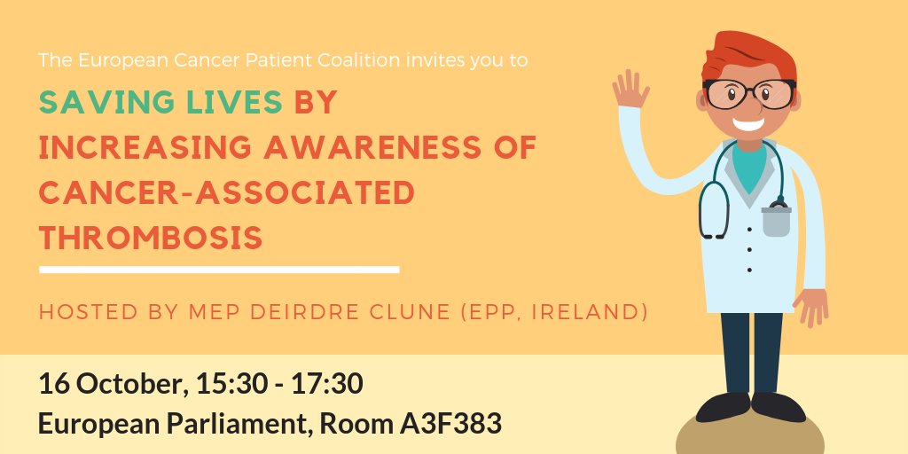 united4cancer's tweet photo. Join us,  @DeirdreCluneMEP &amp; @EuropeanTHA for the launch of ECPC report of the first survey ever on awareness of Cancer-Associated Thrombosis on 16 October! More info here: https://t.co/eO2KhP70ec https://t.co/Y6zCveDpJL