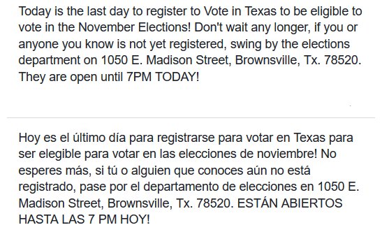 #goregister #RegisterToVote #LastDayToRegisterToVote #Texas #CameronCounty #mivotomivoz #myvotemyvoice #RegistrateParaVotar #UltimoDiaParaRegistrarseParaVotar #Vota #Vote #2018Election
