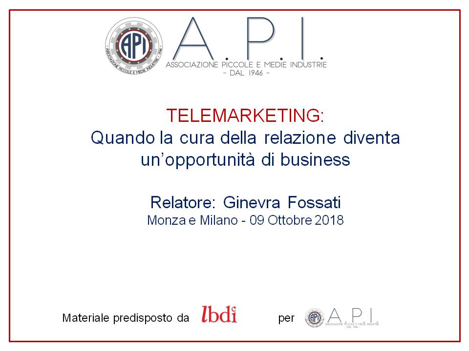 LbdiPR's tweet photo. Ginevra Fossati, Founder e Managing Director di LBDI, relatrice oggi per @APIdal1946 al workshop:"Telemarketing: quando la cura della relazione diventa opportunità di business" https://t.co/IdzYu4cLcM
