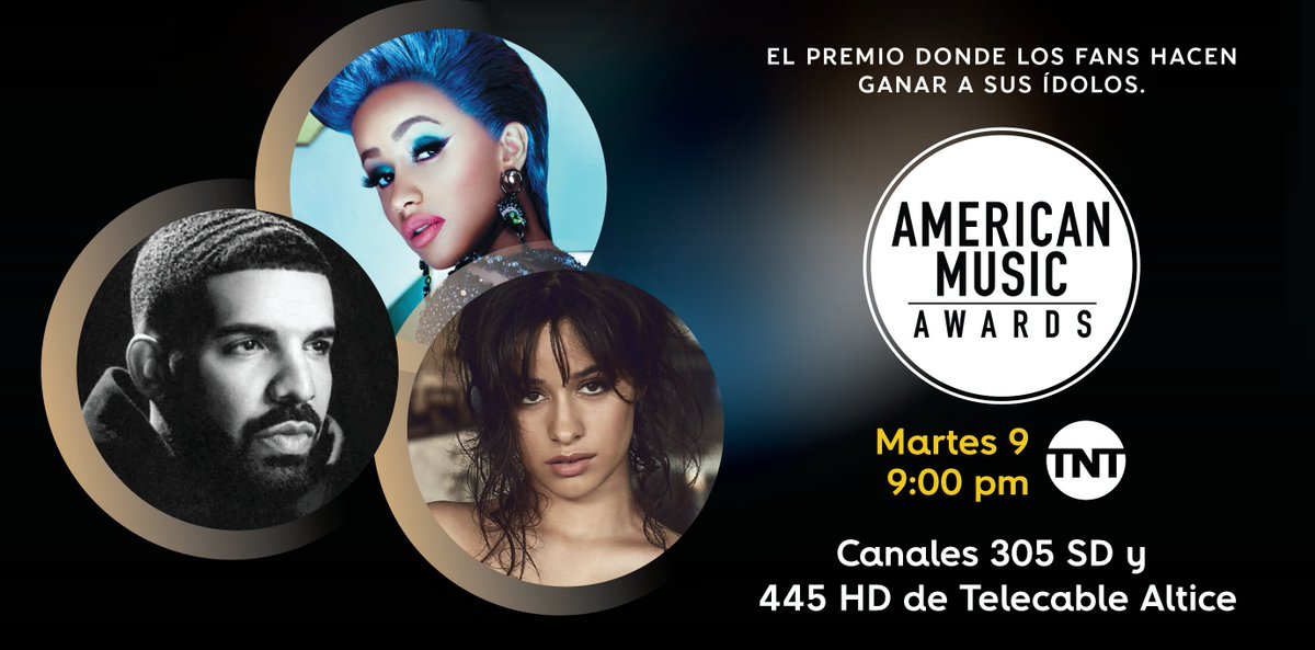 altice_do's tweet photo. Aquí los fans deciden quién se llevará cada trofeo y tú serás testigo de cada momento inolvidable. Sintoniza los #AMAs por @TNTLA, en los canales 305 SD y 445 HD de tu #TelecableAltice. 🎶📺🎶 #AMAsTNT #AMAs2018 https://t.co/m9aIWPyU71