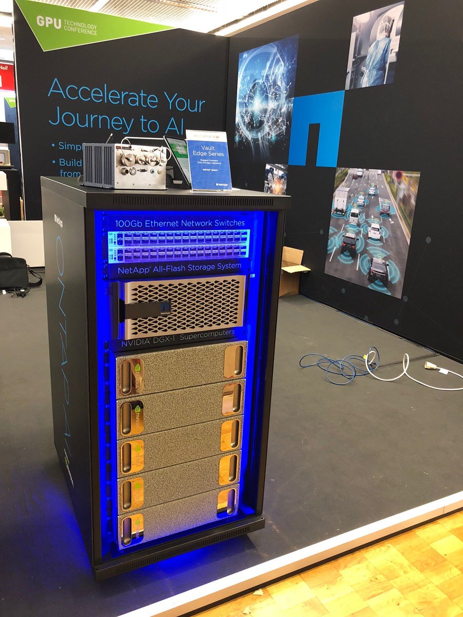 NetAppEMEA's tweet photo. Unpacking the #ONTAP #AI rack at #GTC18! You won't want to miss it - make sure to visit us at at booth P.09 tomorrow 😁 https://t.co/yM8lVS0D2P