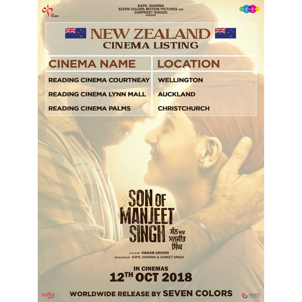 KapilSharmaK9's tweet image. Here is the cinema listing of New Zealand 🇳🇿 for “son of Manjeet Singh “ #releasing12oct 🙏