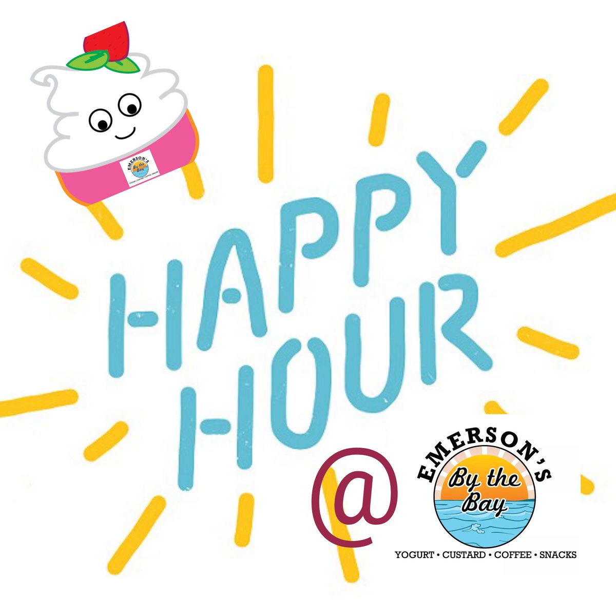 EmersonsFroYo's tweet photo. Dont forget, we have Happy Hour TODAY from 3:30-5:30: BOGO FroYo (of equal or lesser value). So come join us and soak up these last "froyo weather" warm days! #happyhourfroyo #bogofroyo #hellosummerimeanfall #froyoweather #fallhappyhour #froyoforever #wehavecustard #mochiicecream https://t.co/GNaprMyOxx