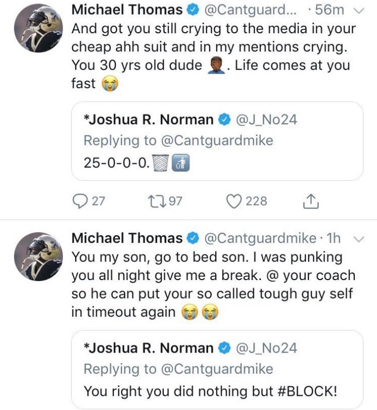 BleacherReport's tweet photo. Michael Thomas and Josh Norman went at it after last night's game 👀

(h/t @NFL_DovKleiman) https://t.co/RE2SJL3vyt