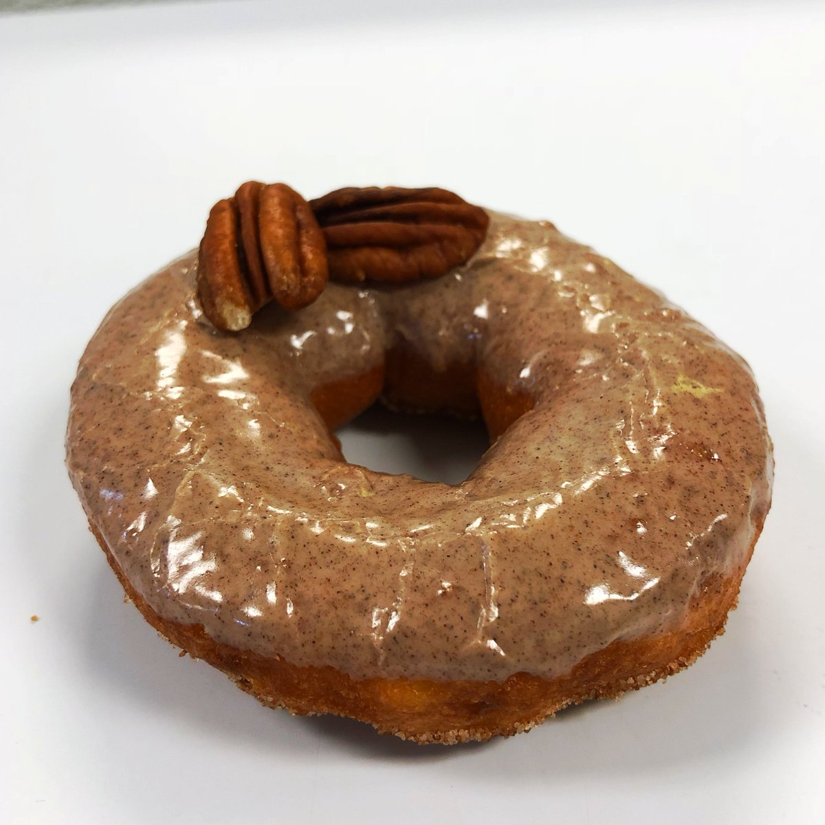 DesertDonuts's tweet photo. Start fall off right! Come in and try our new "Donut of the Month"! 
The Pumpkin Spice w/ whole Pecans! It's awesome! https://t.co/UlHFtUEMue
