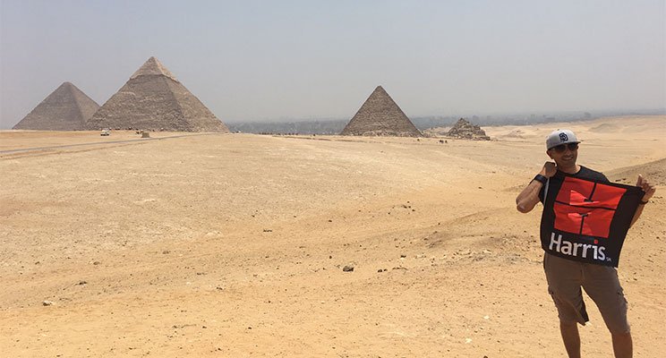 HarrisAssoc's tweet image. See a wonder of the world? Check! This #TravelTuesday, Harris' E.S. Gerges takes the Harris Flag with him all the way to Egypt. Now that's a long plane ride! Our employee owners take the #HarrisFlag with them on vacation, where will you take it next? #WeAreHarris #LifeAtHarris