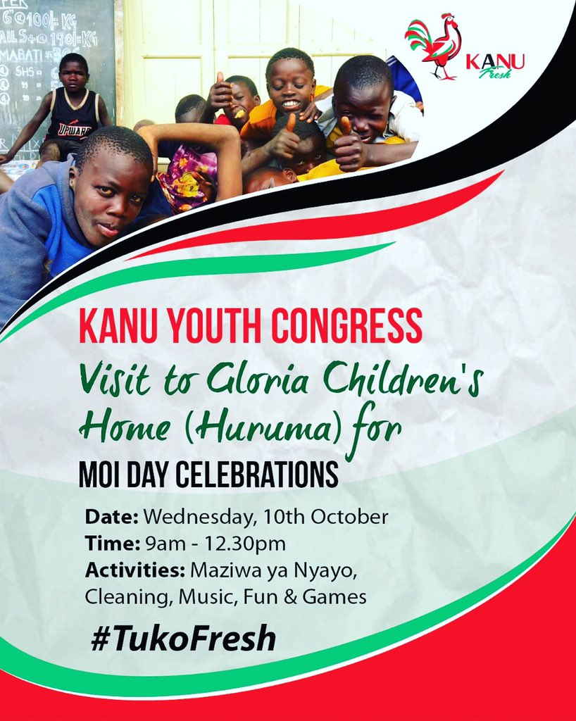 BillianOjiwa's tweet photo. We will be celebrating Moi day at Gloria Children's home(Huruma)from 9am. Let's make it special for them na maziwa ya Nyayo. @KANUParty_ke @bkamket @MoiGideon @Ahalake #TukoFresh https://t.co/pIRMe5eSxh