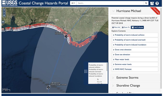 Florida Panhandle map of forecast beach erosion, overwash   and inundation