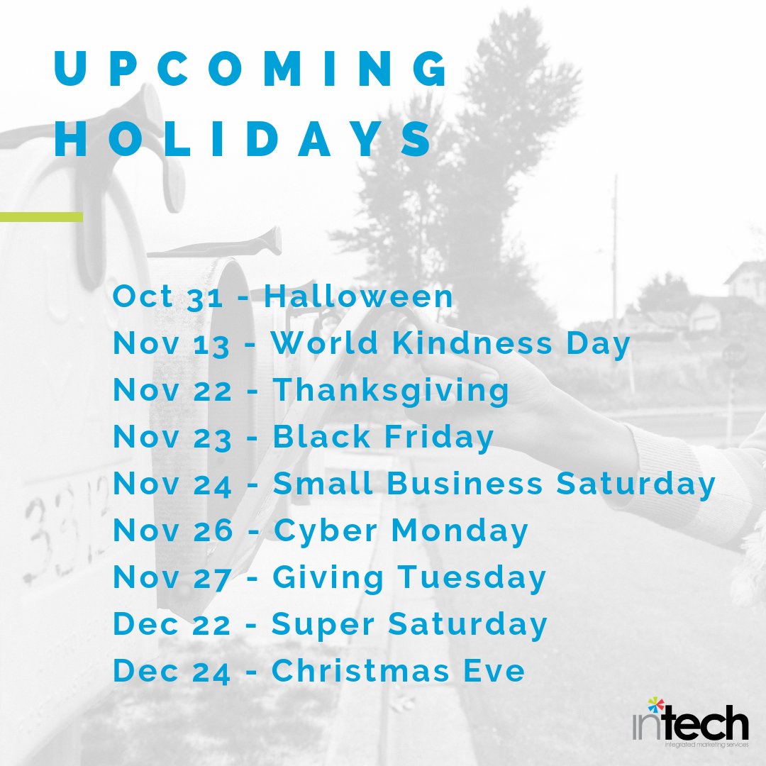 InTechIMS's tweet image. Finish out the year strong. Partner with In*Tech during the busy buying season to create promotions that will interest your customers and increase your sales. Learn more about our #integratedmarketing campaigns, #design services, and #directmail solutions: goo.gl/cZQb2G