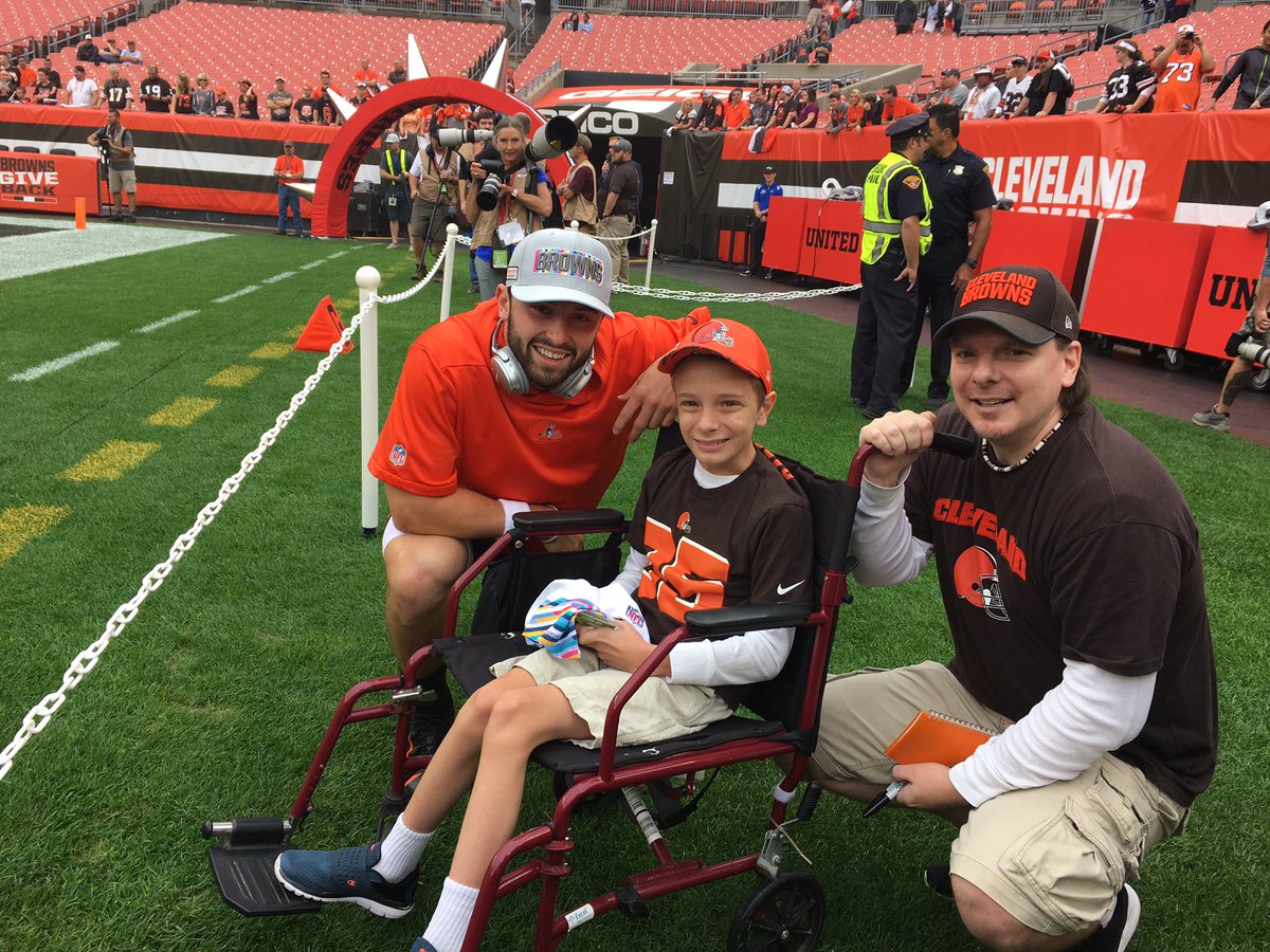 BrownsGiveBack's tweet photo. Our friend Dylan had a special day at Sunday’s game! 

Dylan got to see a big win by his favorite team! 🎉🙌 #give10 #Browns https://t.co/jxGxAiB0lp