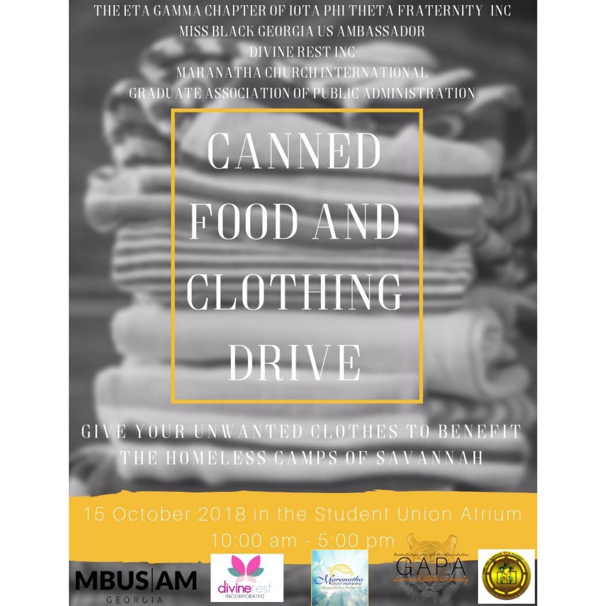 PowerhouseAP's tweet photo. Do you want some community service hours? Have any clothing you don't want? We are here! Help us help the homeless 🙏🏾✨✨
#ssu #ssu18 #ssu19 #ssu20 #ssu21 #ssu22 #missblackgeorgia #mbusam #mbgusam #iotaphitheta #gradschool #divinerest #mci #maranatha #helpushelpthehomeless #sav https://t.co/lBWBuH60uW