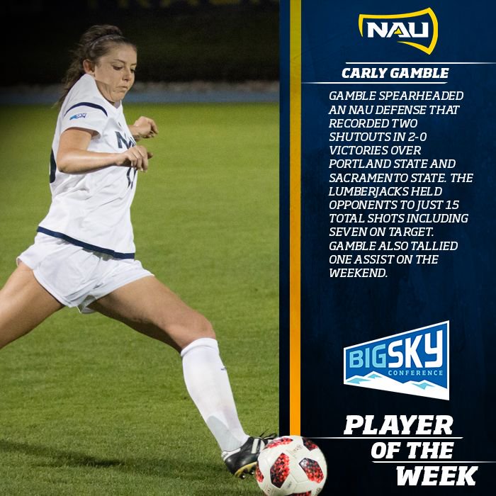 Congrats to <a href="/NAUWomensSoccer/">NAU Soccer</a> junior Carly Gamble for her first #BigSkySoccer Defensive Player of the Week honor! bit.ly/2ynKDbW