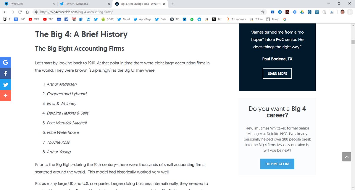 thomaspower's tweet photo. @JasonMeyersNYC @UrsBolt @KateBaucherel @jonnyfry175 @Auditchain @bicraorg @CasPiancey @CityAM_Crypto @cdanusiar from 8 to 4 #TheBigEight Arthur Andersen. Coopers and Lybrand. Ernst &amp; Whinney. Deloitte Haskins &amp; Sells. Peat Marwick Mitchell. Price Waterhouse. Touche Ross. Arthur Young https://t.co/SjeKxHloCL https://t.co/SuWvU3BkTm