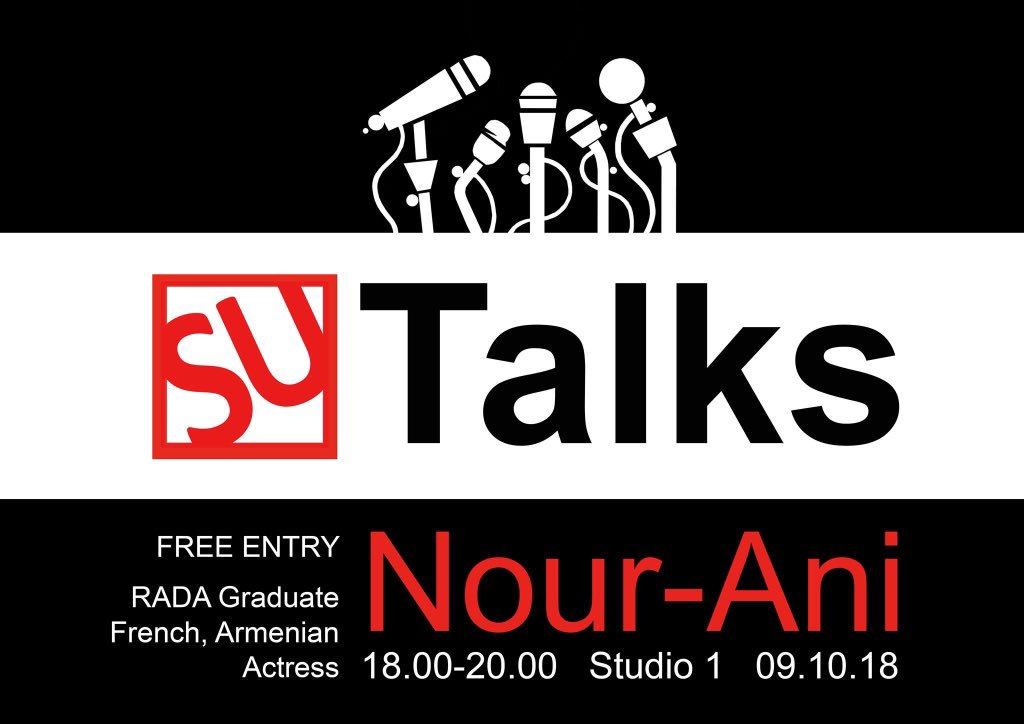 RoseBruford_SU's tweet photo. Starting Now @rosebruford
Studio 2
#SUTalks 
The first in our series of Industry Speakers &amp; Allumni visitor speeches will take place THIS TUESDAY in Studio 1 &amp; LIVE on Facebook 
with @NourSisserian 
A French-Armenian actress who graduated from RADA in 2016. Originally from Paris https://t.co/6h40WIf74T