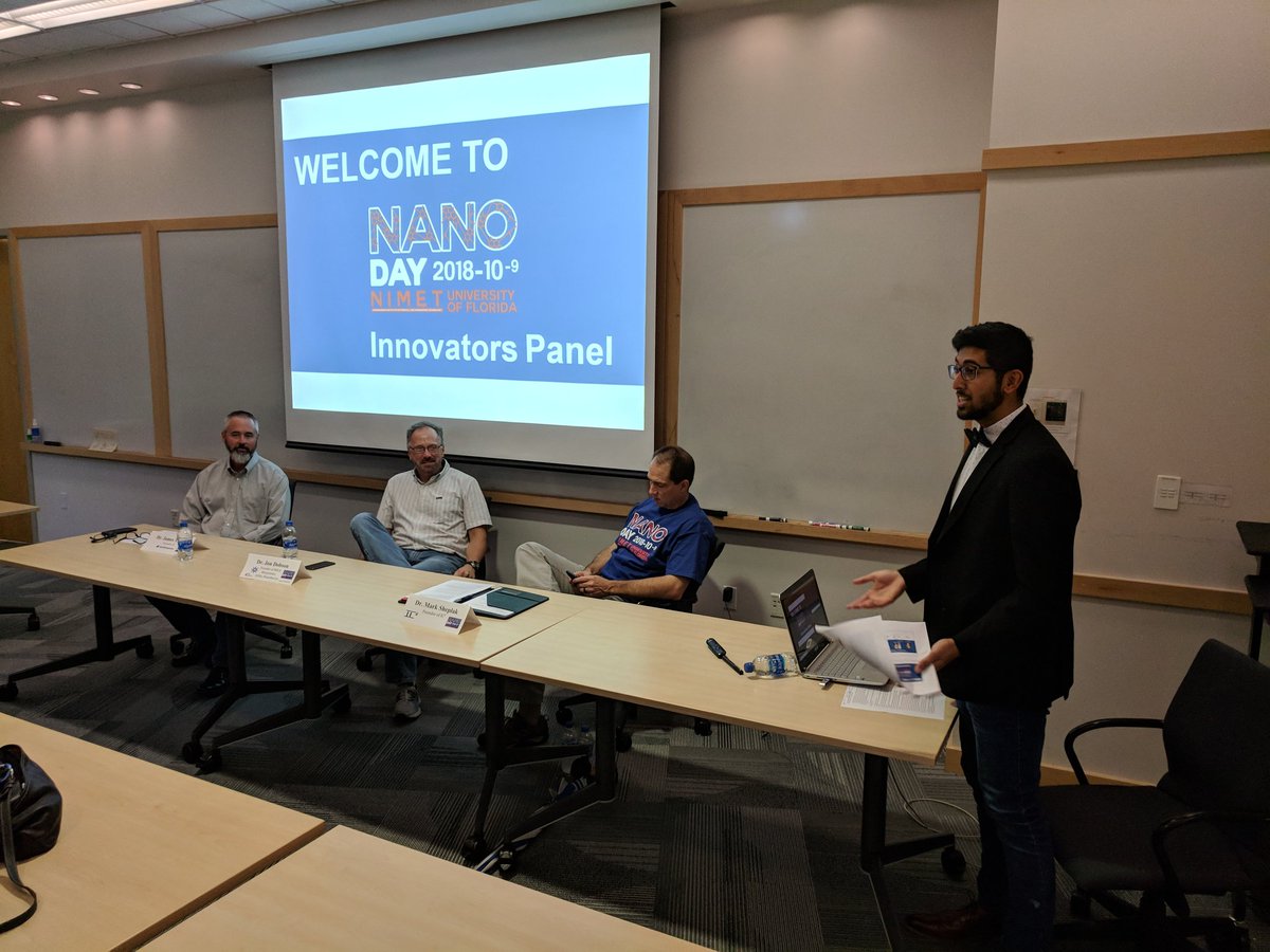 #Nanotechnology Innovators are speaking now at a <a href="/UF/">FLORIDA</a> #NationalNanoDay event sponsored by <a href="/UFNIMET/">NIMET</a> and <a href="/ufhwcoersc/">UF Research Service Centers</a>. Speakers include Dr's. James Talton, Jon Dobson, and Mark Sheplak and the moderator is <a href="/ECEflorida/">ECE Florida</a> graduate student Abbas Furniturewalla from Prof. <a href="/JackWJudy/">Jack Judy</a>'s lab.