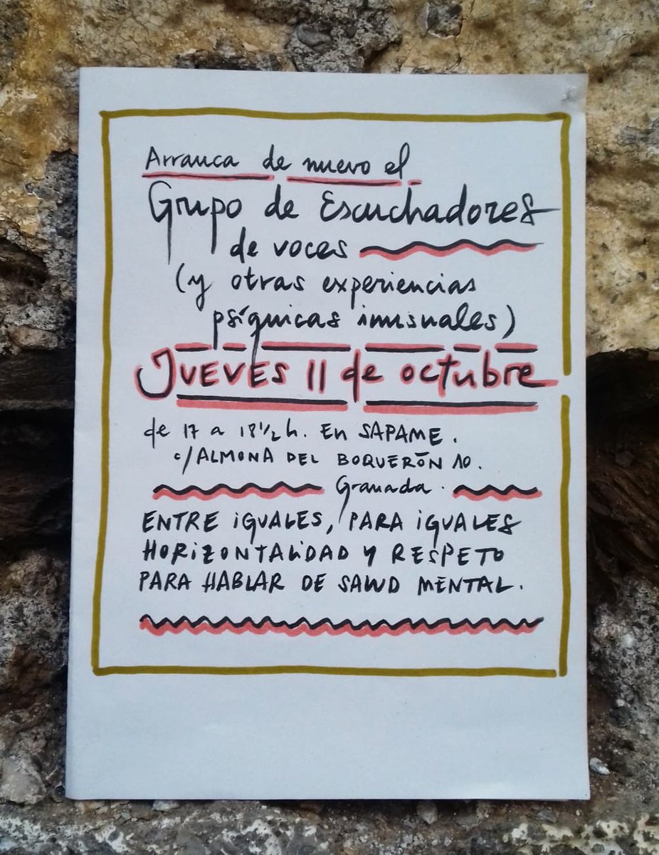 EntrevocesOrg's tweet photo. Arranca de nuevo el grupo de escuchadores de voces de Granada.

Entre iguales, para iguales. Horizontalidad y respeto para hablar de salud mental.

#EscuchaDeVoces https://t.co/QuiAkMcfhV