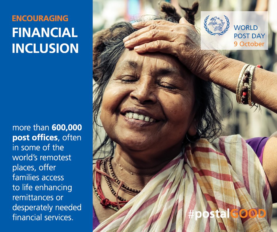 unfoundation's tweet photo. We are celebrating #WorldPostDay. The postal network comprises more than 600,000 post offices, making it an ideal infrastructure to deliver #FinancialInclusion especially in rural and remote areas. Join us &amp; celebrate #PostalGood! https://t.co/aIFCCMQEtZ https://t.co/cEMAm0W58A