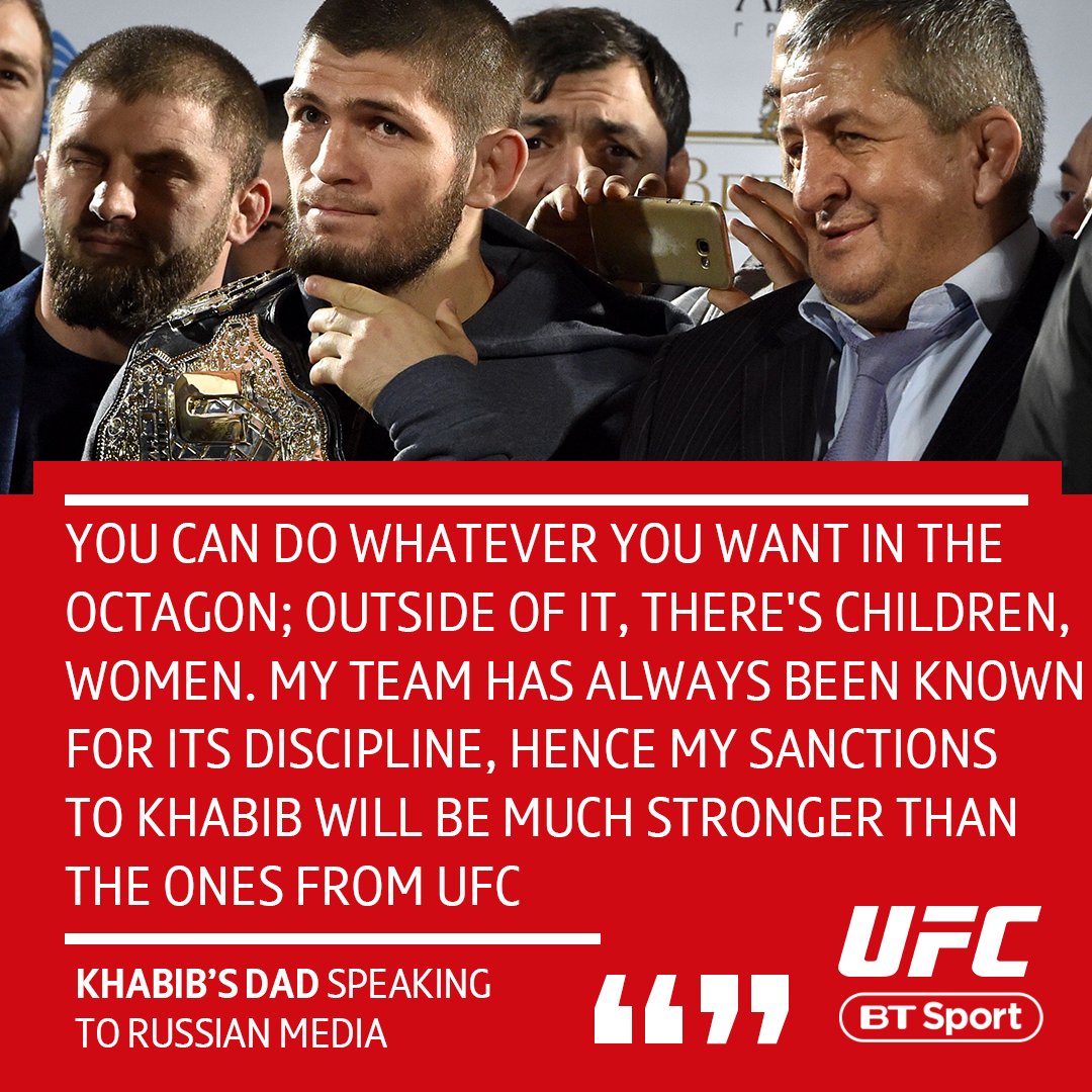 ufcontnt's tweet image. It isn't punishment from the UFC Khabib should be afraid of...

His dad is not impressed 👇
