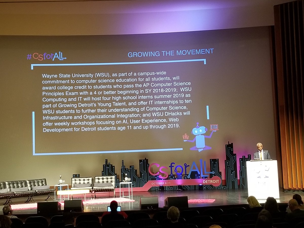 CrystalLFurman's tweet image. Wayne State University awarding college credit for 4 or better on #APCSPrinciples #CSforALLSummit  @CollegeBoard