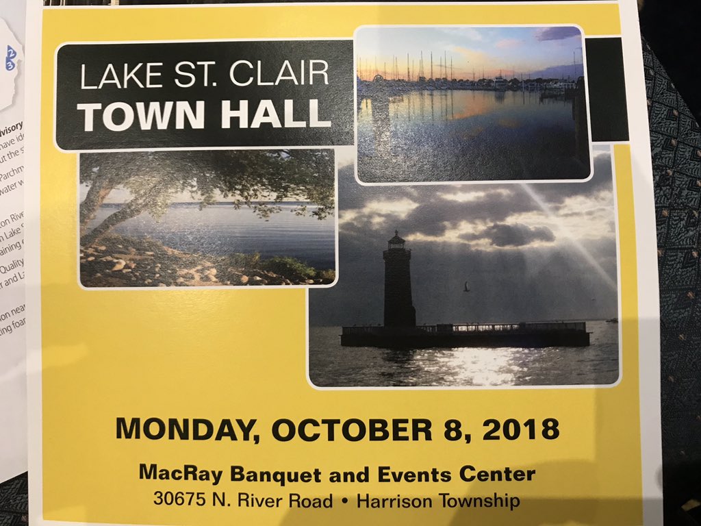 VotePeruski's tweet photo. Major townhall meeting with over 500 ppl on protecting the Great Lakes, especially one of the most at-risk areas, #lakestclair. @RepPaulMitchell promises to protect our Lakes but #MIAMitchell was, well, MIA. @CandiceMiller and @JohnJamesMI both attended. https://t.co/wTLvpkiyai