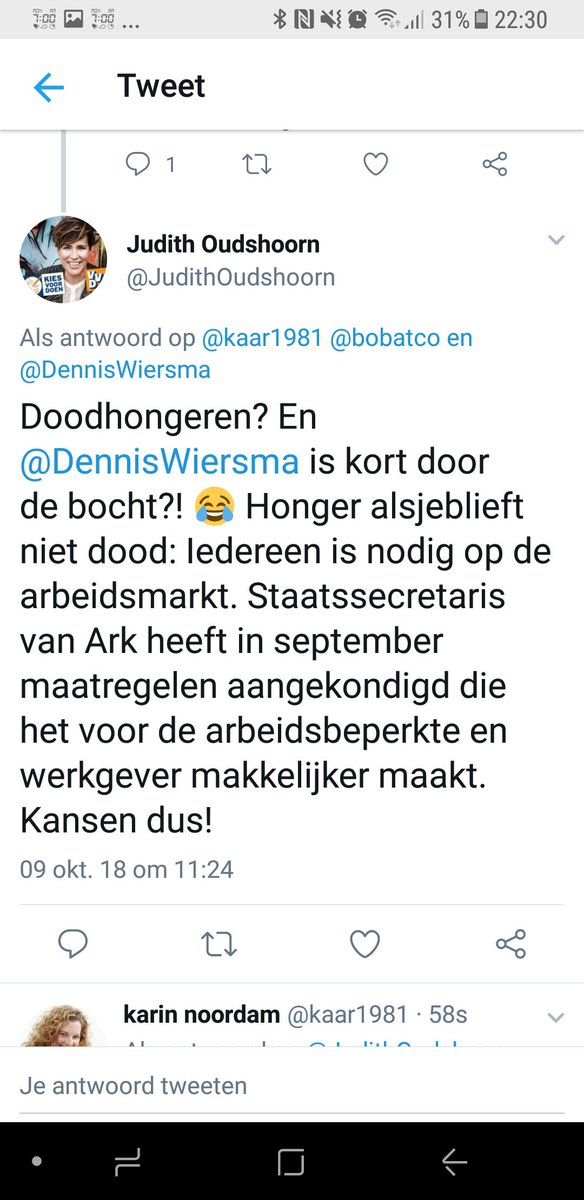 Als je goed gelezen had reageerde ik op een nogal harde Twitter van iemand anders die beweerde dat een hongerige maag wel dwingt tot werken. Maar fijn dat ik door je uitgelachen wordt...geeft moed en steun vanuit de VVD hoek. Heeft het wel nut om naar de klankbordsessie te gaan?