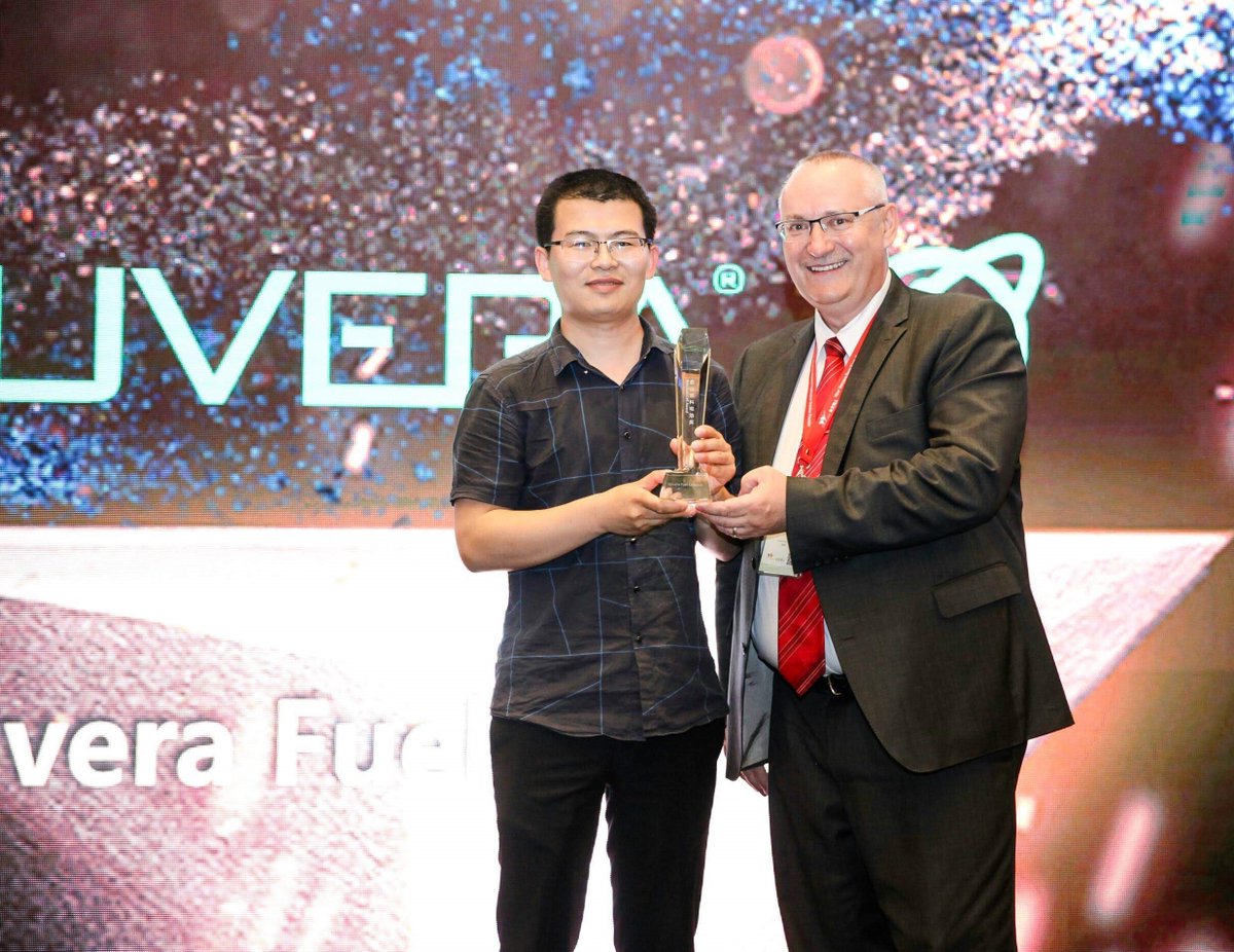 NuveraH2's tweet photo. Nuvera brings home the Best Fuel Cell Award from the China New Energy Vehicle Conference 2018! #fuelcellmobility #fuelcell #FuelCellsNow https://t.co/bubmtjy6qw