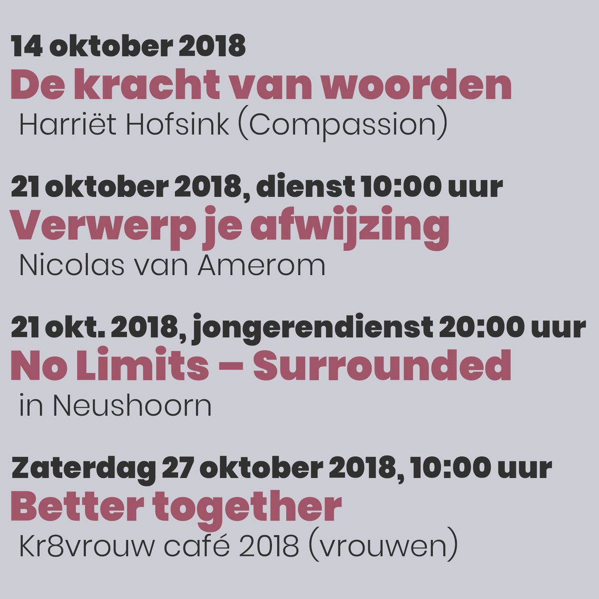CLCLeeuwarden's tweet photo. Deze maand organiseren we een No Limits jongerendienst in Neushoorn (met Nicolas van Amerom en Roberto Rosso) en het Kr8vrouw café 2018 met als thema 'Better together' in het Boutique Hotel Catshuis! Tickets via https://t.co/xRaNDQjQHm en https://t.co/BhdvURF0XW #Leeuwarden https://t.co/7InK11r7Fs