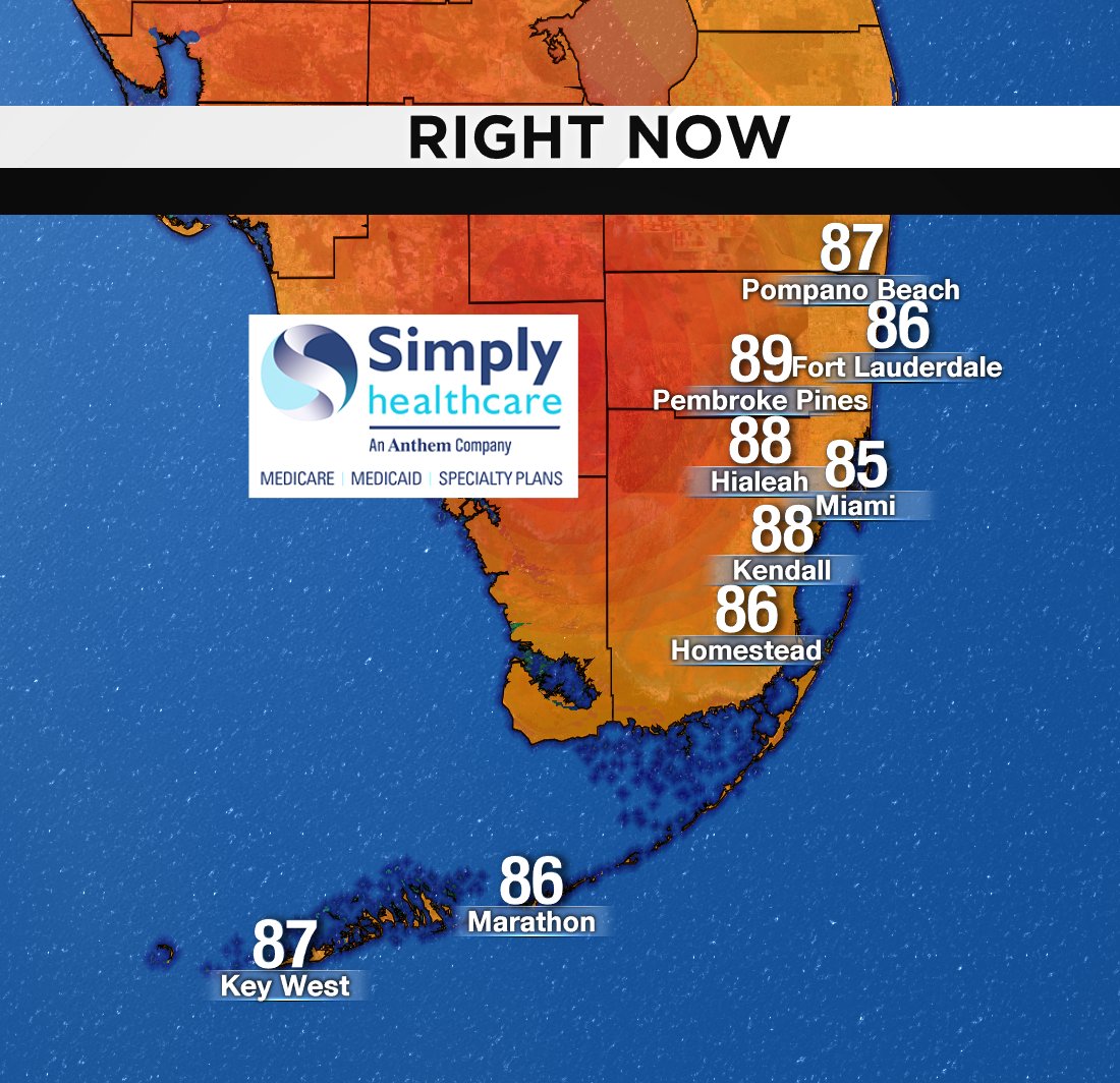 It's 2PM, here are south Florida's current temperatures. #BROWARD #MIAMIDADE #FLKEYS Presented by Simply Healthcare https://t.co/W1GdTsAQMF