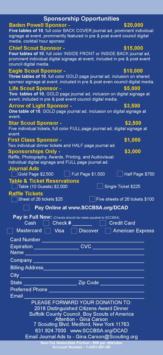 SCCBSA_Finance's tweet photo. November 13th, 2018 is the Suffolk County Council's DCAD at the Sea Star Ballroom in Riverhead, NY.  We are PROUD to honor Jim Grimes and Bob Sammis!  Support these Honorees and Scouting!  REGISTER at https://t.co/ylincmd1Q9 #fundraising @sccbsa #dcad #scouting @boyscouts https://t.co/YFRcLil16a