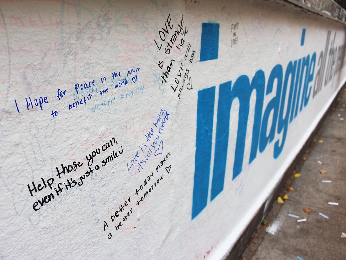 AbbeyRoad's tweet photo. Today marks the birthday of the legendary @JohnLennon. To celebrate what would have been Lennon’s 78th birthday &amp; the iconic 1971 album Imagine featuring his famous plea for peace, we invite you to write your own message for a better world on our wall.  https://t.co/yKUQnwsVYs https://t.co/lBjIOs3GrW
