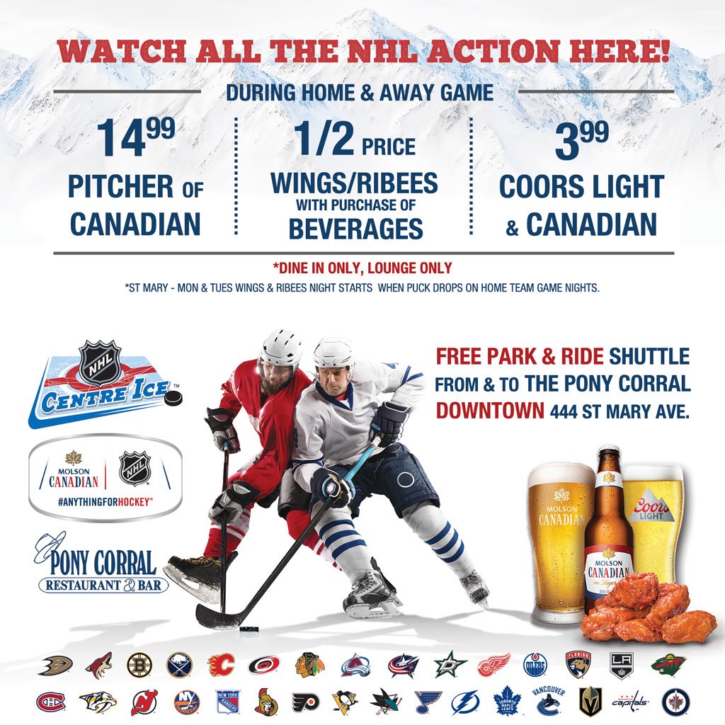 PonyCorral's tweet photo. Skip the Traffic for the First game of the Season! Join us for dinner and cheer on the home team. 🏒 #ponycorraldowntown #gowpggo #ponycorral #gojetsgo #hockeyislife #hockeyfan #wearewinnipeg #whiteoutparty #wpgwhiteout #centreice #nhl #molson #molsoncanadian #anythingforhockey https://t.co/5Ug9ln2R0o