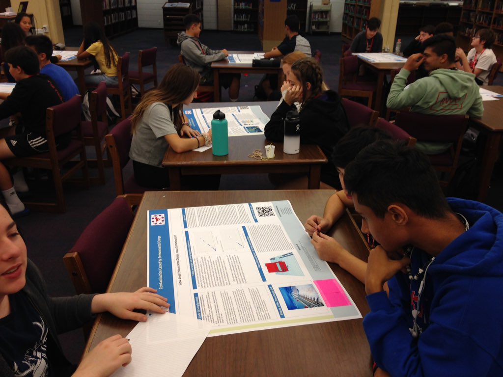 Bergersci's tweet photo. Learning from past @MustangSTEM students as current 9th graders look at last years STEMposium posters as a launch point. #ghsunity https://t.co/c3lwvcRoz3